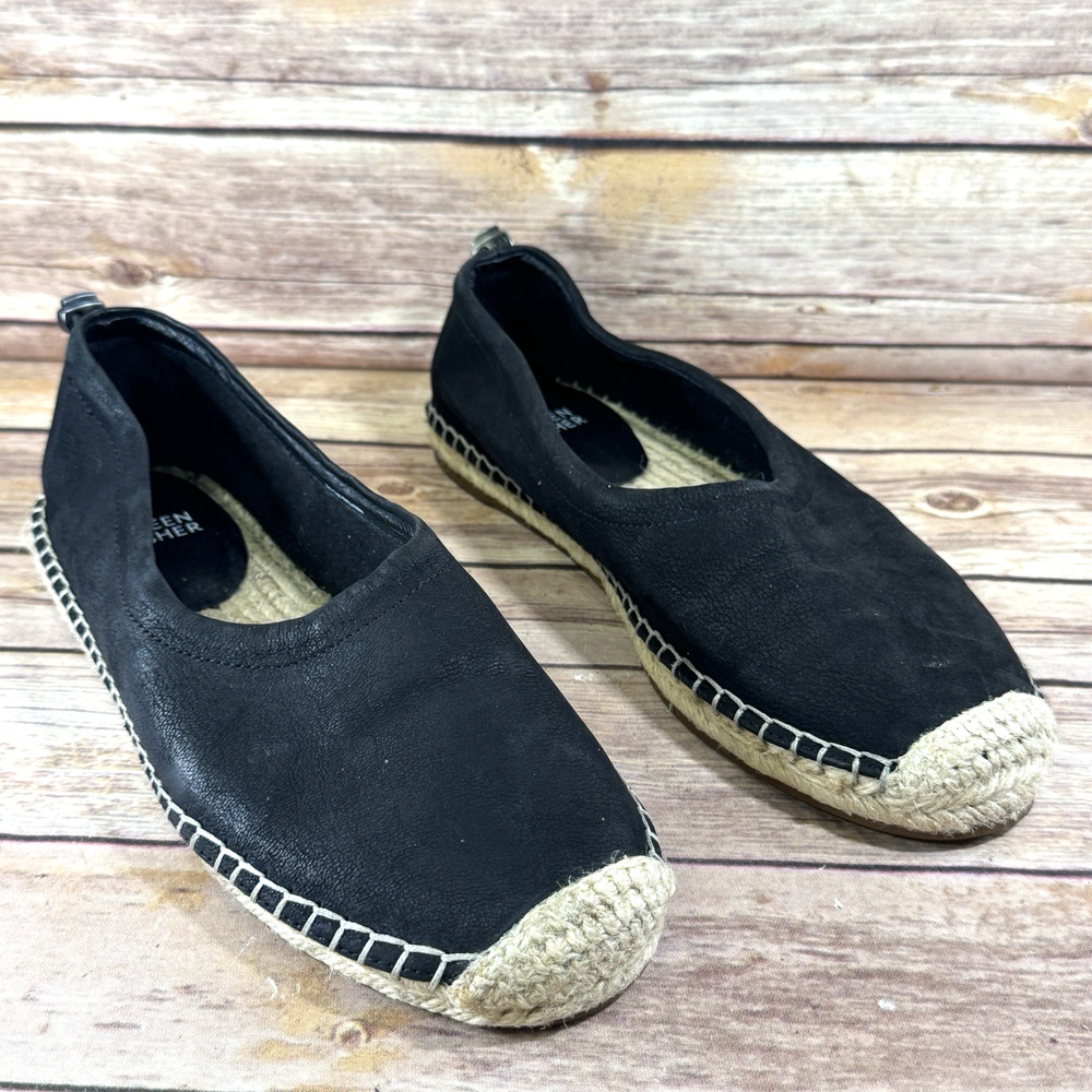 Eileen Fisher Womens Black Soft Leather Bali Espadrille Flat Shoes 8.5